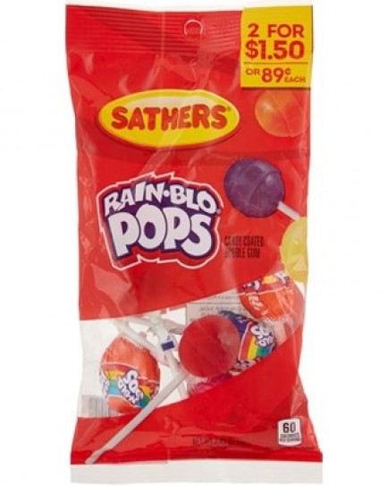 SATHERS RAIN-BLO POPS 2/$1.50 - 2.45 OZ. - 12 CT.
